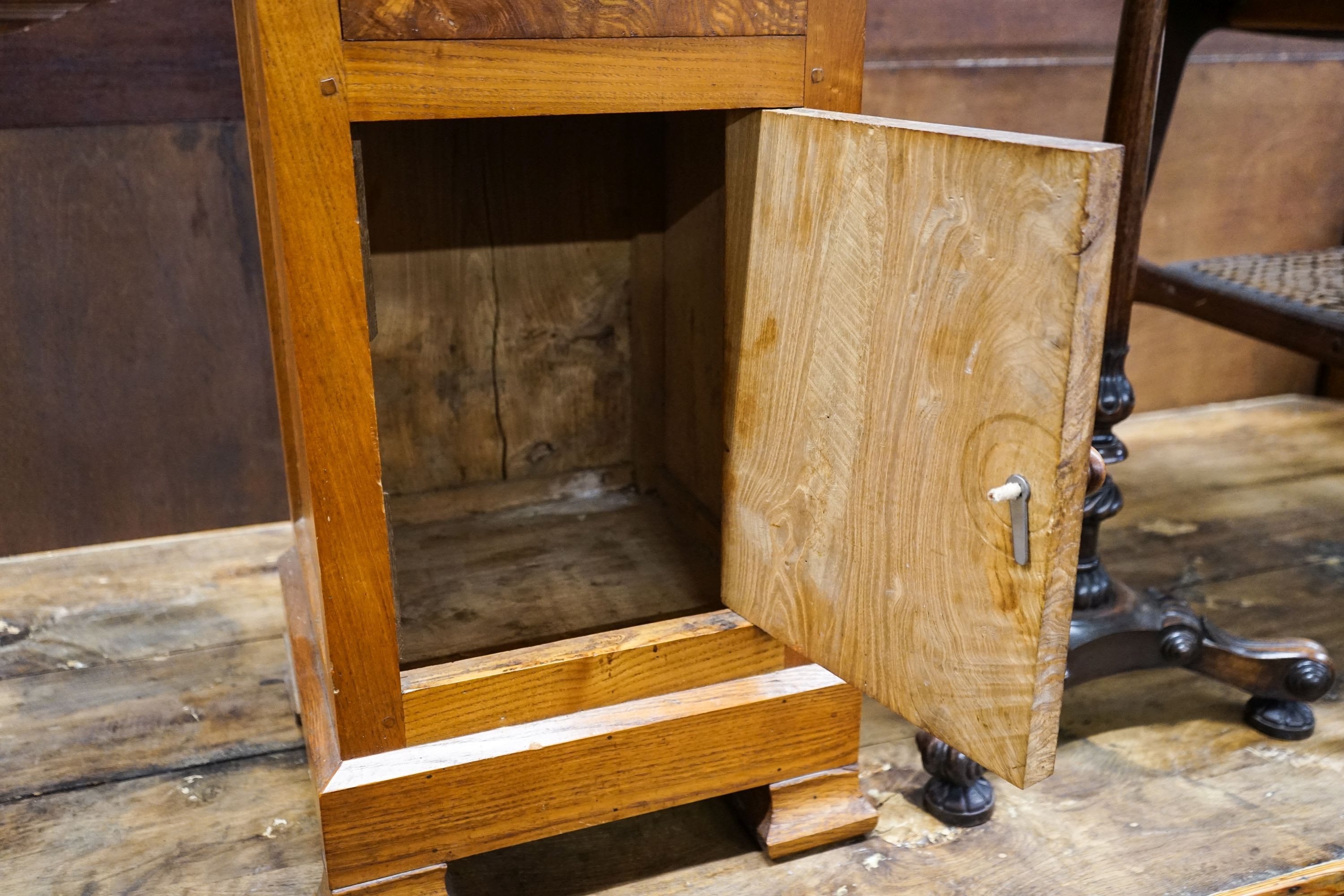 A 19th century French ash bedside cabinet, width 38cm, depth 37cm, height 80cm